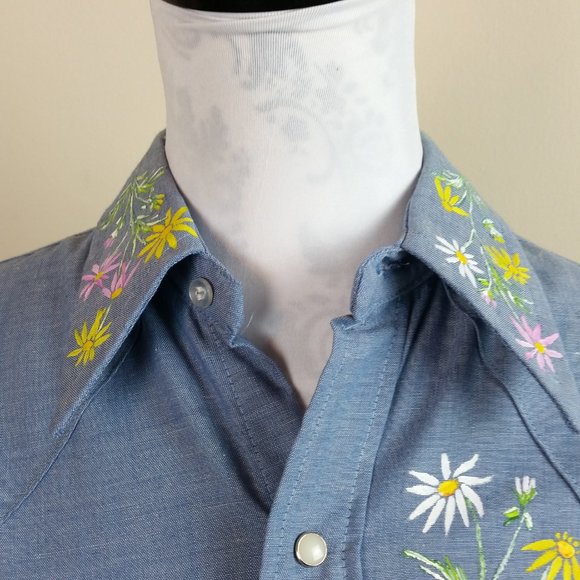 Vtg Hand Painted Long Sleeve Chambray Shirt XL - Picture 3 of 8